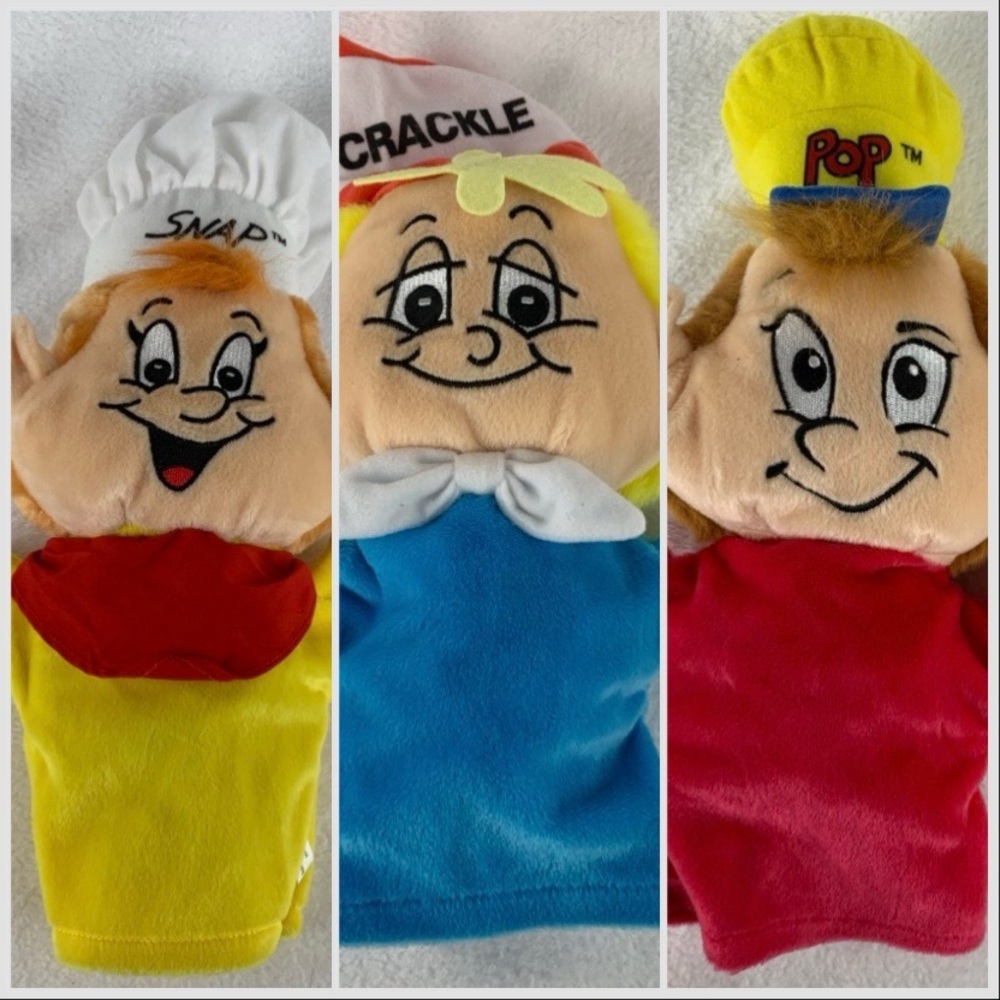 Vintage 1999 Snap Crackle & Pop Hand Puppets Set Of 3 Kelloggs Promotional Toys‎
